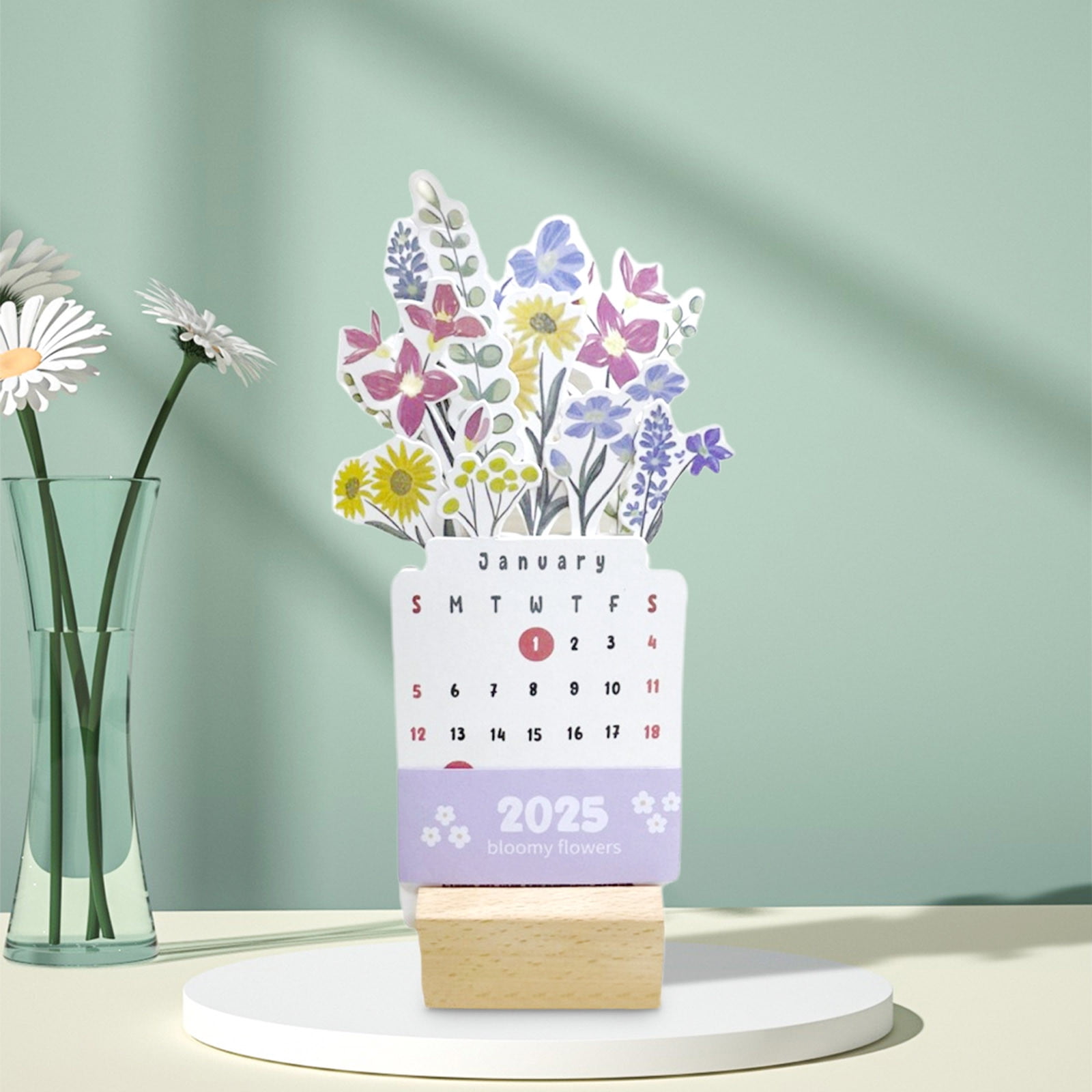 pathside 2025 Bloomy Flowers Desk Calendar 2025 Creative Flower Calendar Small Desk Calendar Detachable For Home